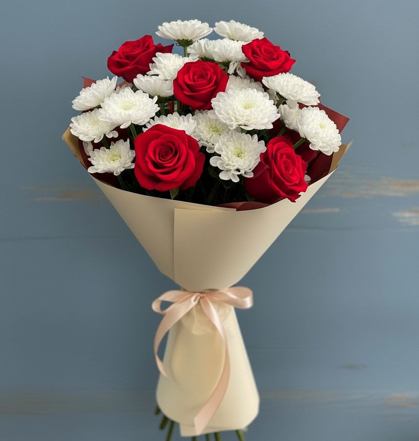 Букет цветов из: Розы и Хризантемы в Старощербиновской