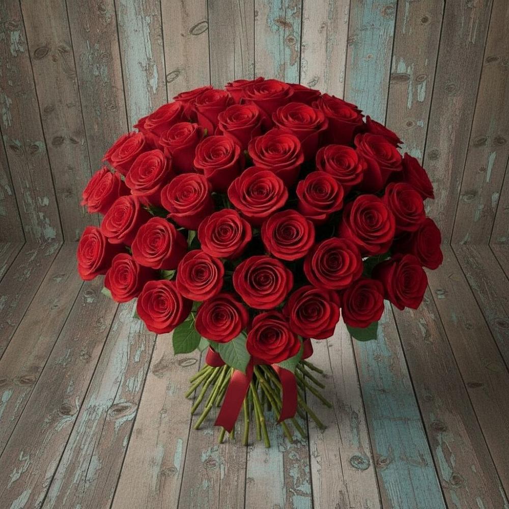 Букет 55 Красных роз Фридом в Старощербиновской