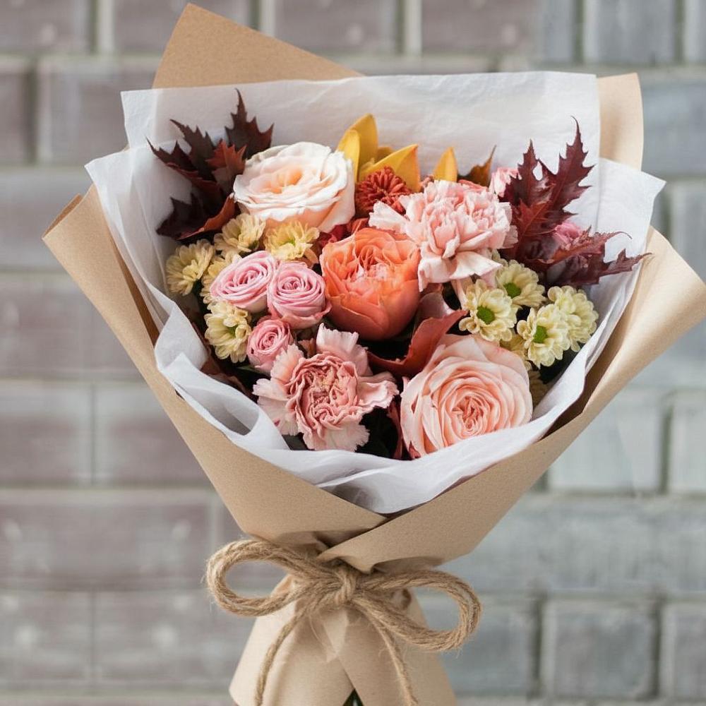 Букет цветов из: Гвоздики, Хризантемы и Розы в Старощербиновской