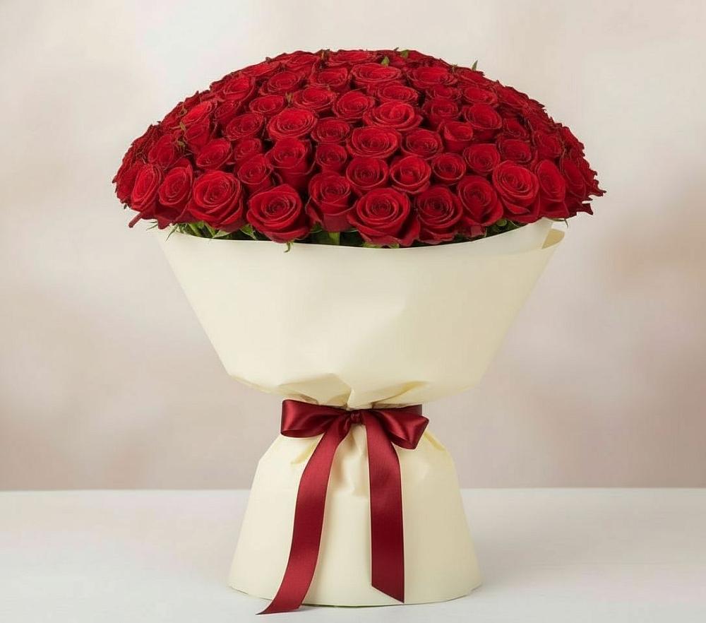 Букет 101 Красная роза Милано в Старощербиновской