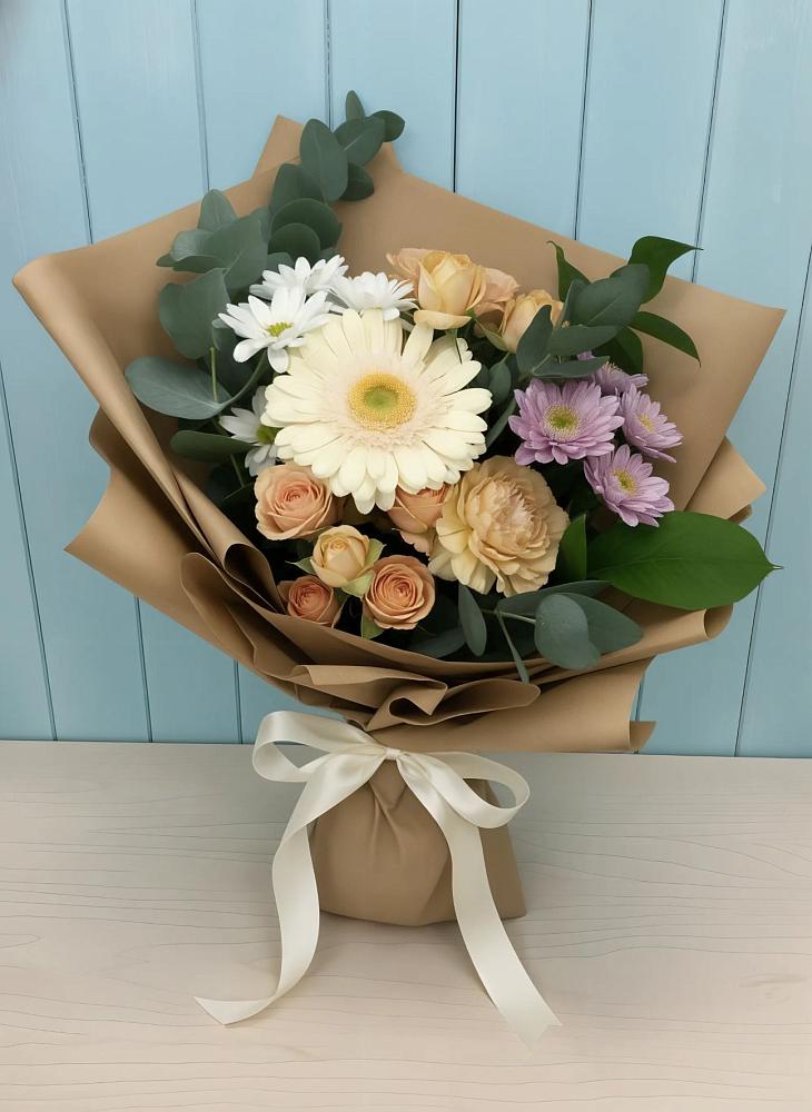 Букет цветов из: Герберы и Хризантемы в Старощербиновской