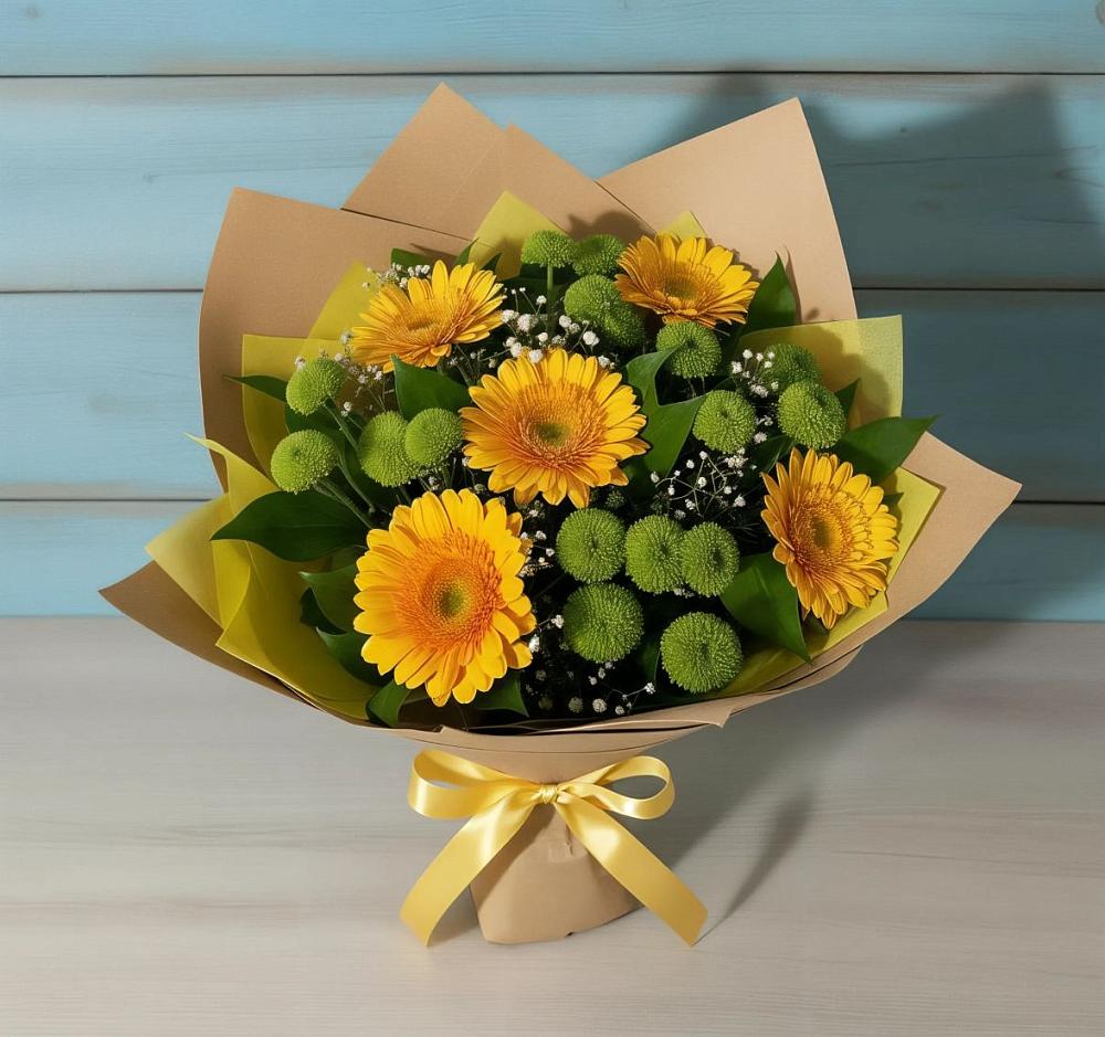 Букет цветов из: Герберы и Хризантемы в Старощербиновской