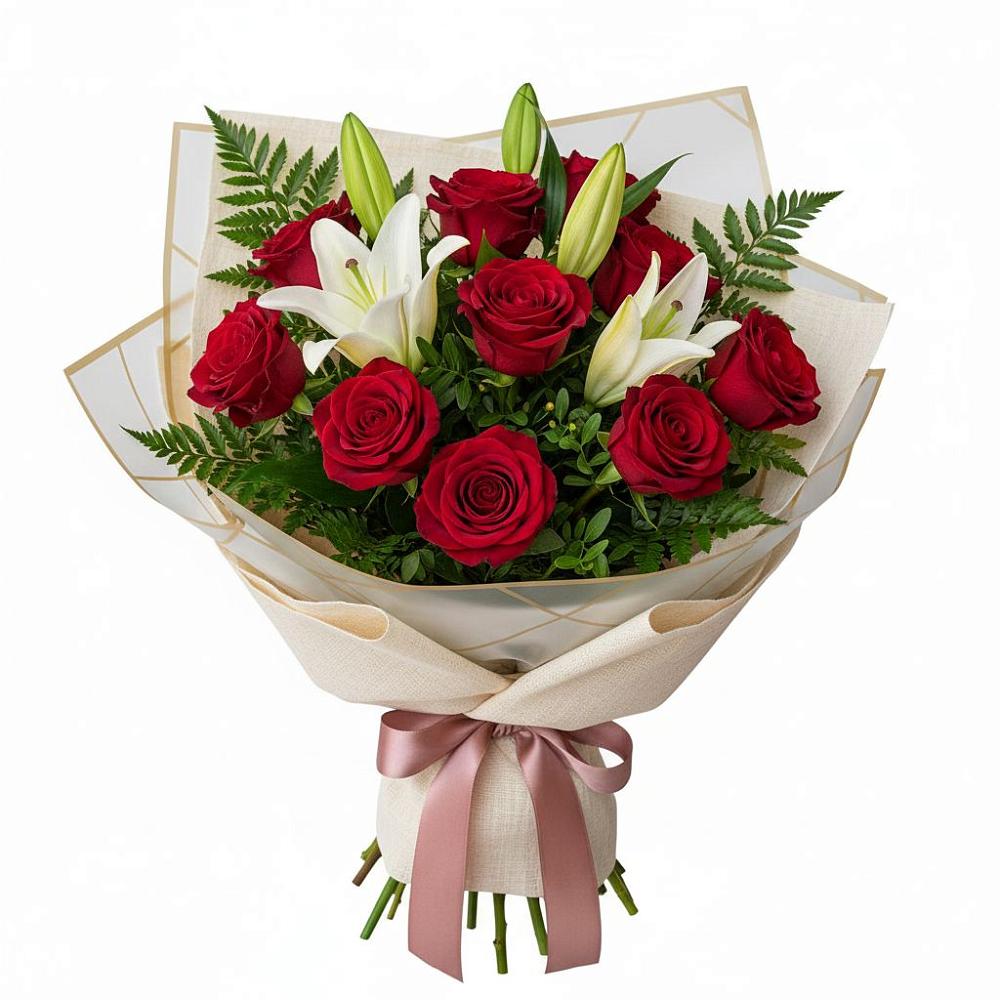 Букет цветов из: Лилии и Розы в Старощербиновской