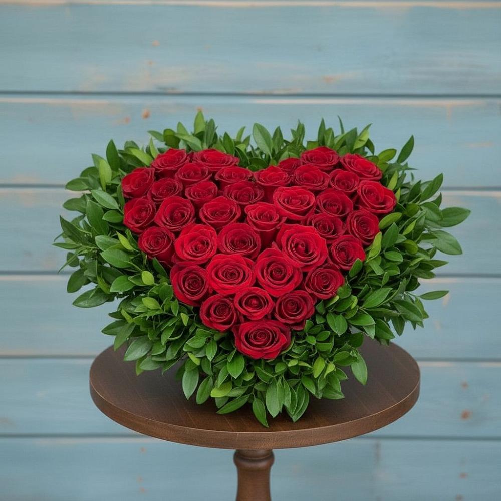 Цветочная композиция из Розы в виде сердца в Старощербиновской