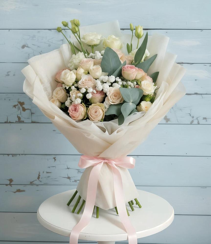 Букет цветов из: Розы и Лизиантусы в Старощербиновской