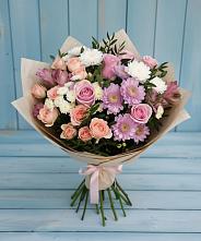 Букет цветов из:  Хризантемы, Розы и Альстромерии в Старощербиновской