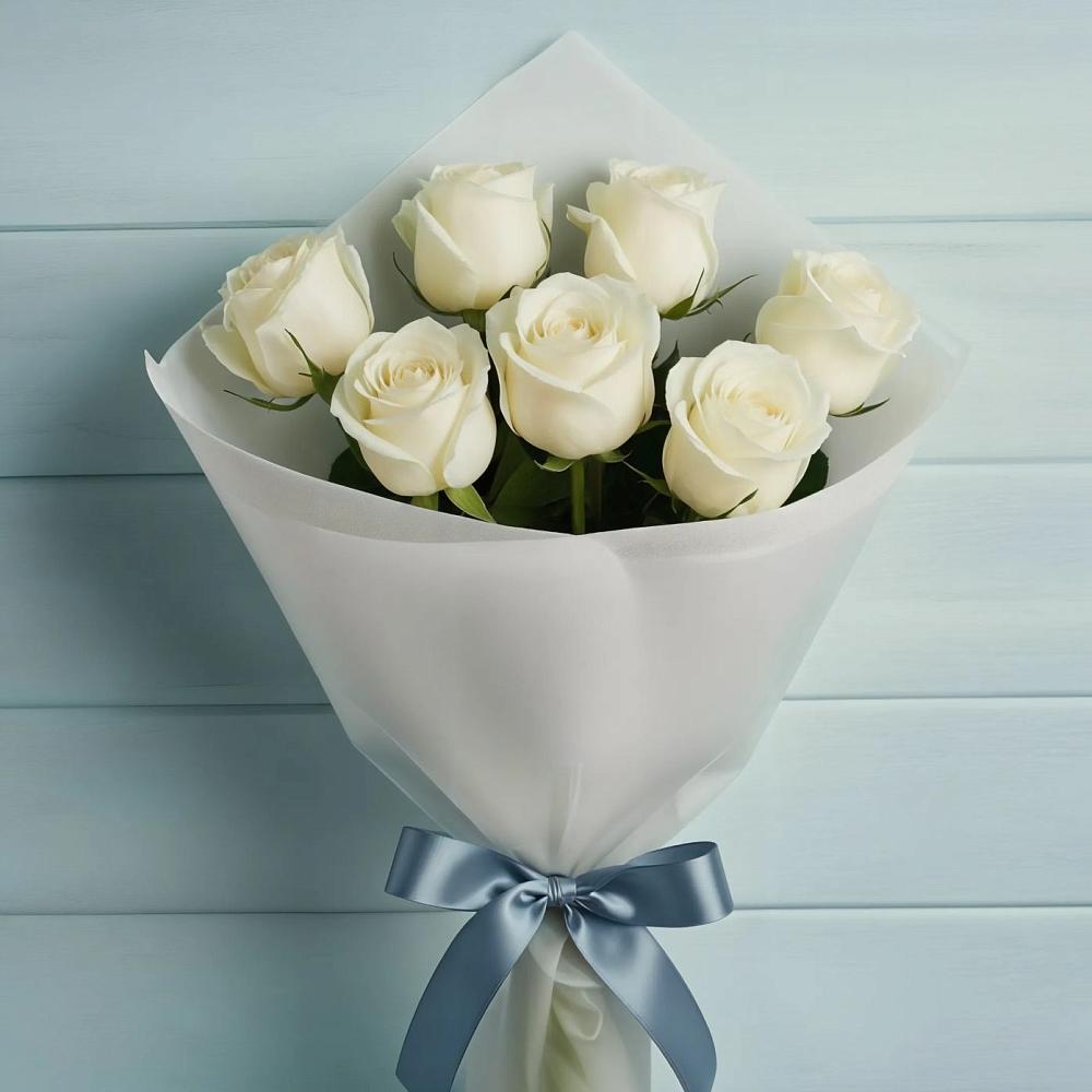 Букет 7 Белых роз Эдлесс Лав в Старощербиновской
