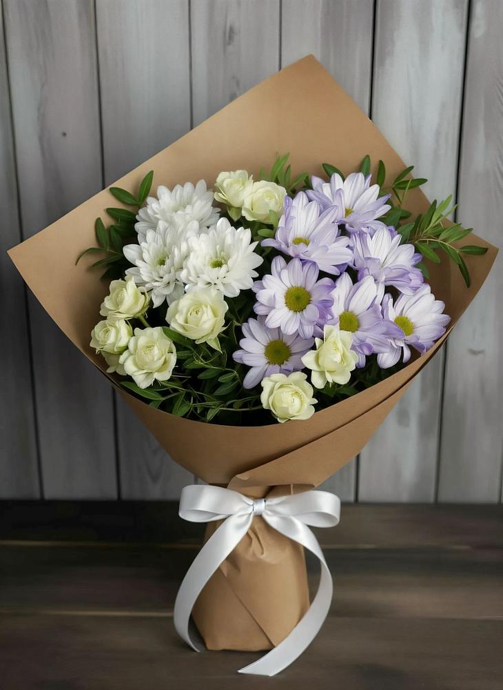 Букет цветов из: Хризантемы и Розы в Старощербиновской